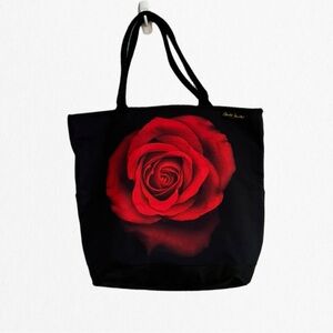 Robert Feinstein Black Tote Bag with a Beautiful Rose Print
